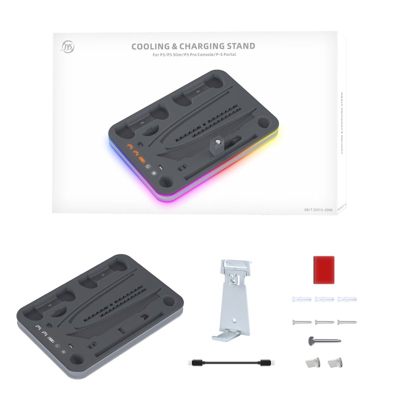 PS5/PS5Slim multifunktsionaalne jahutusalus kõrvaklappide hoidikuga ja RGB värvilise valgusega JYS-P5225