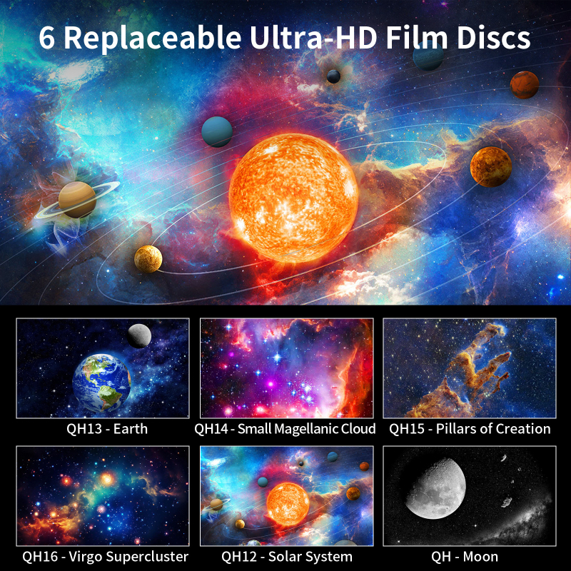 Csillagos égbolt vetítőlámpa 7 filmlap 2000Mah akkumulátor meleg színű éjszakai fény galaxis galaxis vetítőlámpa