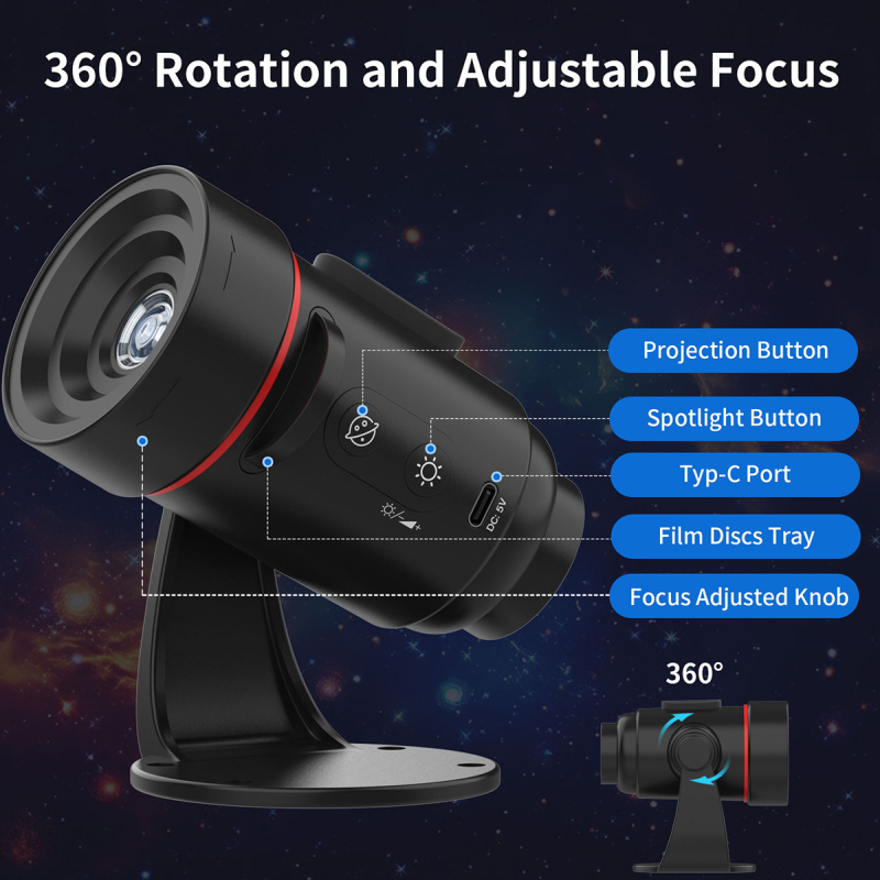 Csillagos égbolt vetítőlámpa 7 filmlap 2000Mah akkumulátor meleg színű éjszakai fény galaxis galaxis vetítőlámpa
