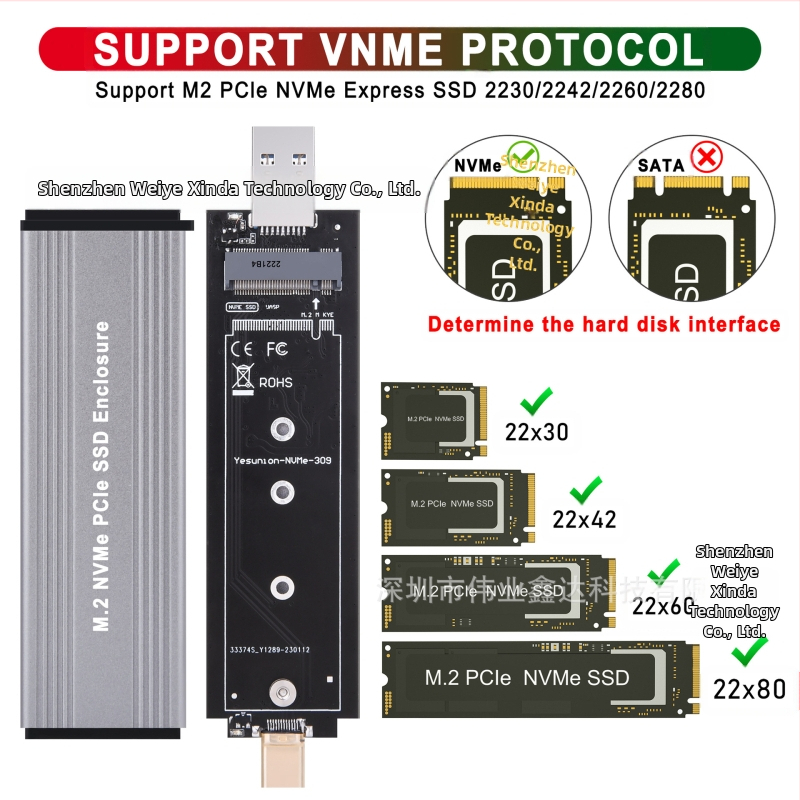 M.2 NVMe PCIe SSD USB3.2 gen2 кутия за твърд диск NVMe кутия за твърд диск с двоен вграден интерфейс