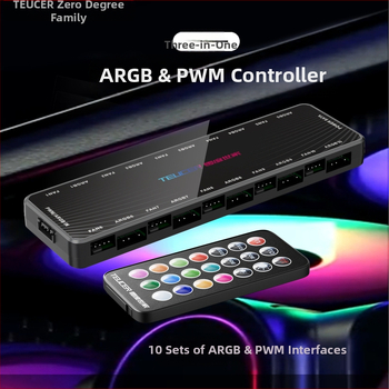 Šassiiventilaatori ühe punkti kümne kogumisliini kontroller 5V3-pin ARGB shuang sünkroonne PWM temperatuuri juhtimiskeskus kaugjuhtimispuldiga