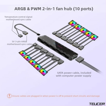 Šassiiventilaatori ühe punkti kümne kogumisliini kontroller 5V3-pin ARGB shuang sünkroonne PWM temperatuuri juhtimiskeskus kaugjuhtimispuldiga