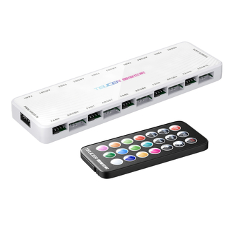 Šassiiventilaatori ühe punkti kümne kogumisliini kontroller 5V3-pin ARGB shuang sünkroonne PWM temperatuuri juhtimiskeskus kaugjuhtimispuldiga