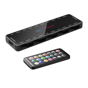 Šassiiventilaatori ühe punkti kümne kogumisliini kontroller 5V3-pin ARGB shuang sünkroonne PWM temperatuuri juhtimiskeskus kaugjuhtimispuldiga