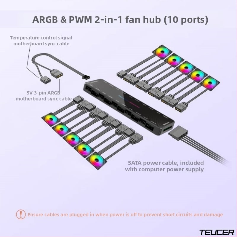 Važiuoklės ventiliatoriaus vieno taško dešimties surinkimo linijos valdiklis 5V3 kontaktų ARGB shuang sinchroninis PWM temperatūros valdymo mazgas su nuotolinio valdymo pultu