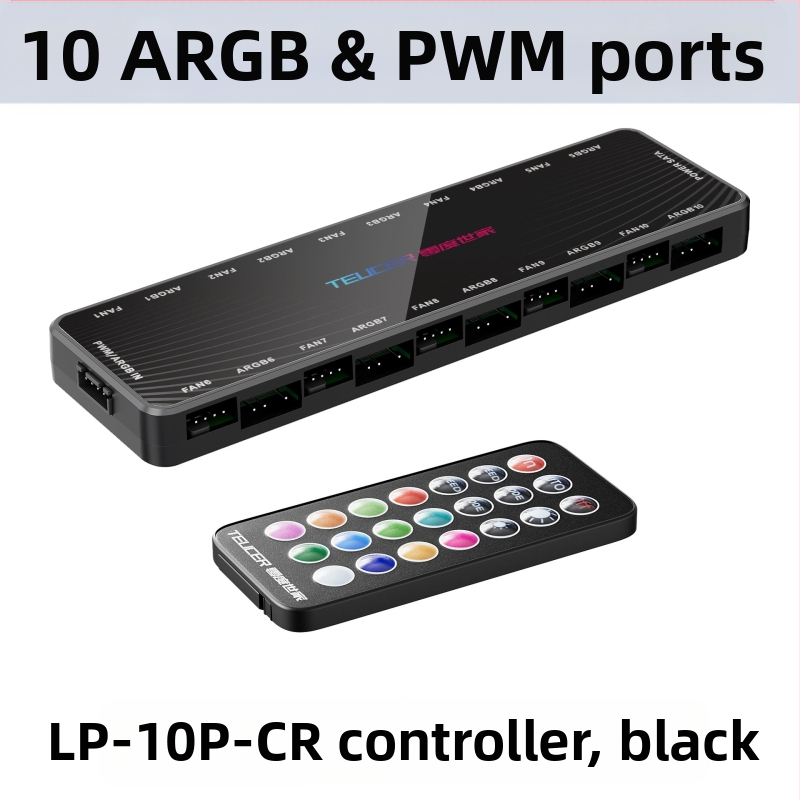 Šassiiventilaatori ühe punkti kümne kogumisliini kontroller 5V3-pin ARGB shuang sünkroonne PWM temperatuuri juhtimiskeskus kaugjuhtimispuldiga