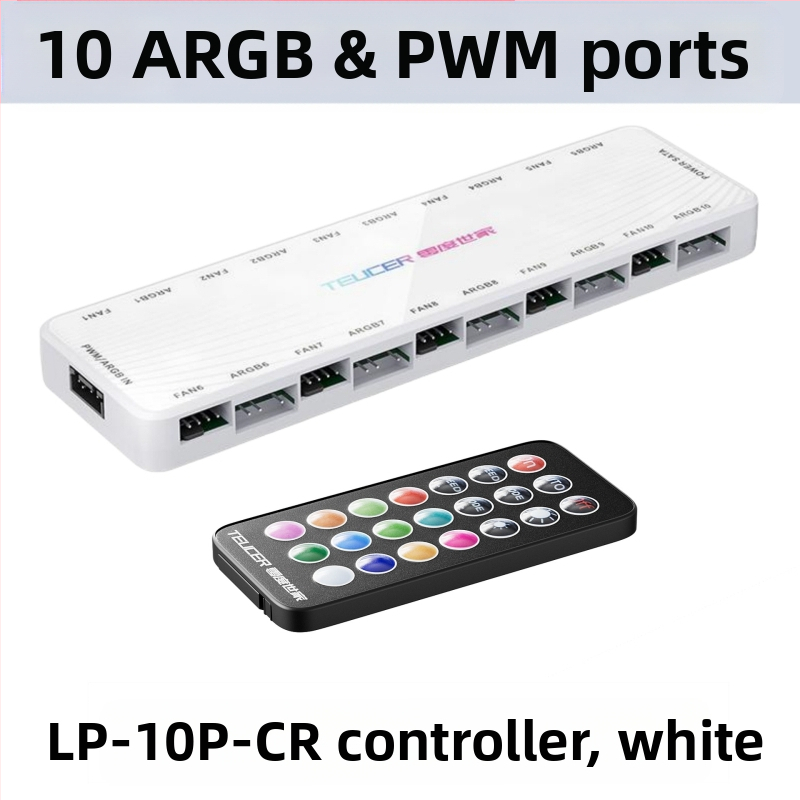 Šassiiventilaatori ühe punkti kümne kogumisliini kontroller 5V3-pin ARGB shuang sünkroonne PWM temperatuuri juhtimiskeskus kaugjuhtimispuldiga