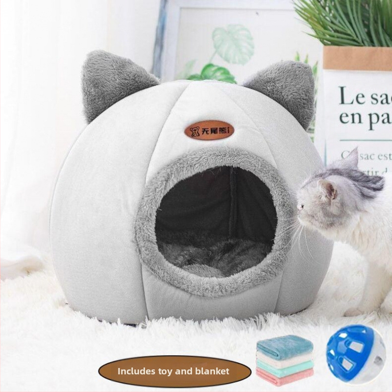 Котешко гнездо Топло удебелено затворено легло за къща Вила Кучешка развъдница Зима Топло и домашен любимец Котешка постелка за спане