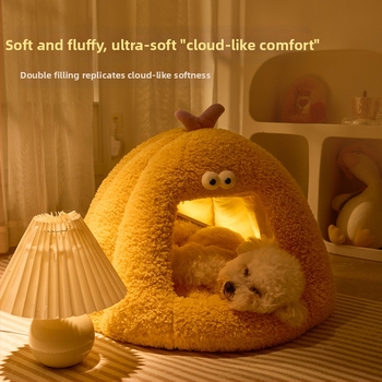 Νέο χειμερινό ζεστό ημικλειστό χαλάκι για φωλιά γάτας για σκύλους, φθινοπωρινό και χειμωνιάτικο μικρό τέρας σε σχήμα γάτας, χονδρικής