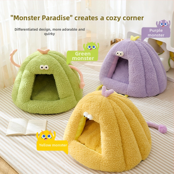 Νέο χειμερινό ζεστό ημικλειστό χαλάκι για φωλιά γάτας για σκύλους, φθινοπωρινό και χειμωνιάτικο μικρό τέρας σε σχήμα γάτας, χονδρικής