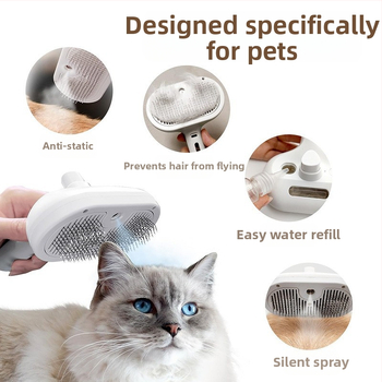 Гребен със спрей за домашни любимци, гребен за обезкосмяване на котки и кучета, гребен за скубане на косми с USB зареждане, инструмент за груминг и почистване на домашни любимци