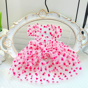 Κατοικίδιο σκύλος και γάτα Άνοιξη και καλοκαίρι Νέο φόρεμα πριγκίπισσας με μανίκια και μανίκια σε σχήμα καρδιάς, λεπτό αντηλιακό, μικρό αρκουδάκι