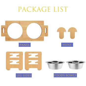 Ράφι για μπολ γάτας και σκύλου από ξύλο μπαμπού, διπλό μπολ για κατοικίδια, μεσαίου και μικρού μεγέθους, ρυθμιζόμενη ξύλινη βάση, με προστασία λαιμού για γάτα και σκύλο