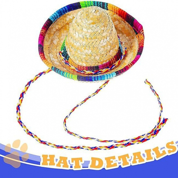 Комплект шапки за домашни любимци, мексиканска шапка за кучета, триъгълен шал за домашни любимци, сламена шапка на райета