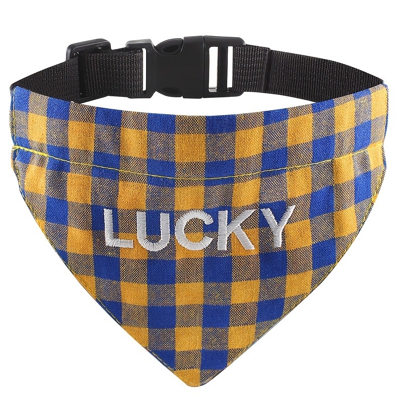 Tikitud lemmikloomade kolmnurkse salli ruudulise salli rinnahoidja kiirkinnitusega pandla saab kohandada lemmiklooma nime ja reguleeritava suurusega