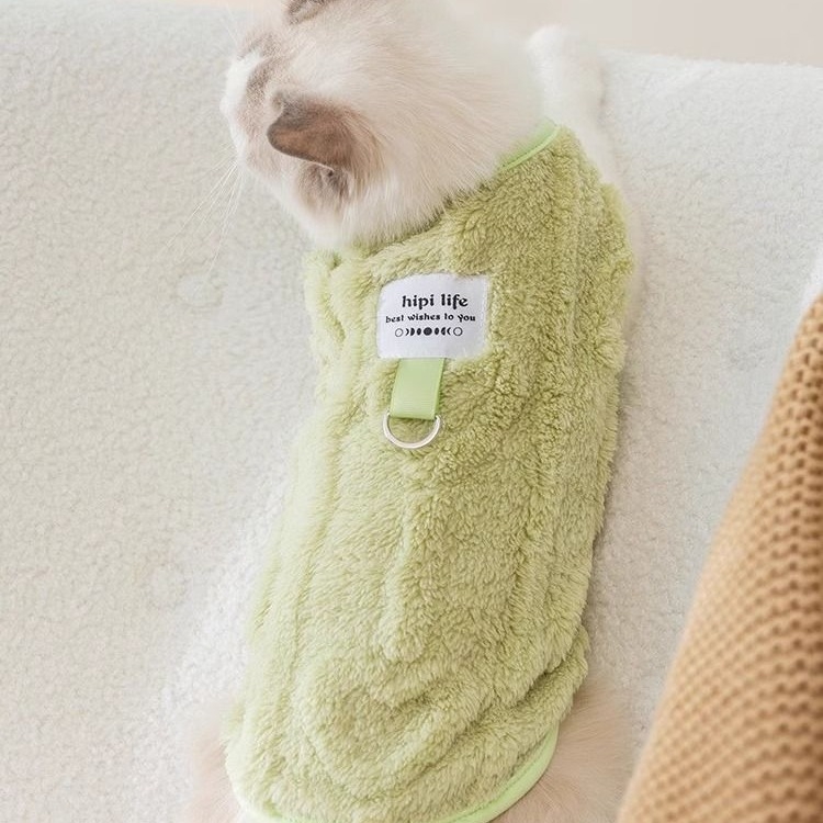 Χαριτωμένα ρούχα για γάτες Φθινόπωρο και Χειμώνα Plus Βελούδινο Γιλέκο από Πυκνό Φλις Ύφασμα Μαριονέτα Γάτα Μπλε Γάτα Κατοικίδιο Ρούχα Έλξης Δύο Πόδια