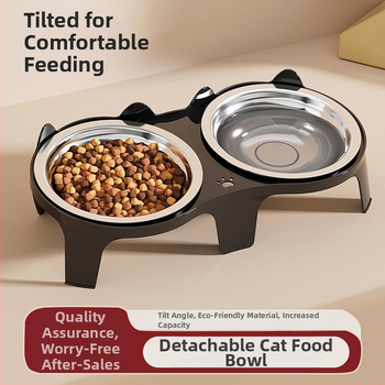 Μπολ για γάτα, Μπολ τροφής για γάτες, Κεραμικό μπολ ρυζιού για γάτες, Διπλό μπολ με κεκλιμένο στόμα για προστασία της αυχενικής μοίρας της σπονδυλικής στήλης και αποτροπή ανατροπής, Μπολ για πόσιμο νερό και τάισμα σκύλου