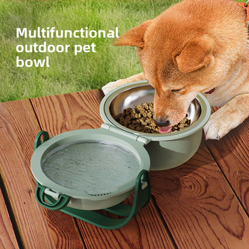 Határokon átnyúló, kétrétegű, kültéri, állítható ivóvíz-kutyaeledel-tál, hordozható, magas, összecsukható, fulladásgátlóval ellátott kisállat-tál