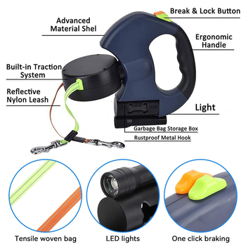 Amazon Αναδιπλούμενο λουρί σκύλου με διπλή κεφαλή με φως για κουτάβια κατοικίδιων ζώων, αυτόματη προσαρμογή αναδιπλούμενου λουριού σκύλου