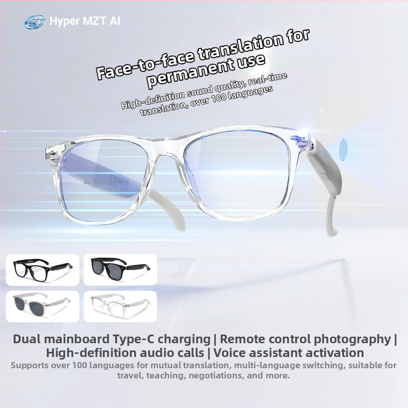 F16 Нови очила за превод с изкуствен интелект, Bluetooth, 100+ езика, очила за превод в реално време, слушане на песни и разговори, умни очила