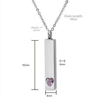 Ευρωπαϊκό και αμερικανικό κολιέ κυλίνδρου από ανοξείδωτο ατσάλι τετράπλευρο, διαμάντι, κυβοειδές, αναμνηστικό κρεμαστό κόσμημα, τεφροδόχος, άρωμα για κατοικίδια