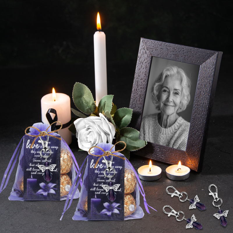 „Amazon“ populiarus purpurinio krištolo sargo angelo raktų pakabukų rinkinys laidotuvių atminimo vakarėlio svečiui padėkos dovana