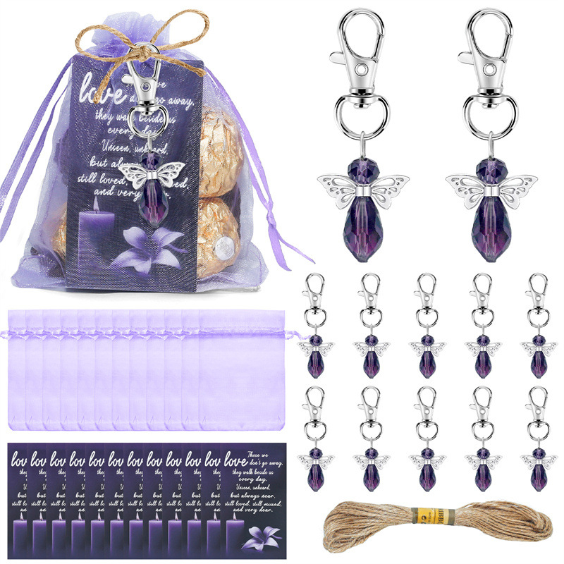 „Amazon“ populiarus purpurinio krištolo sargo angelo raktų pakabukų rinkinys laidotuvių atminimo vakarėlio svečiui padėkos dovana