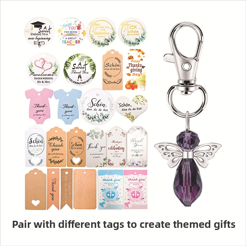 „Amazon“ populiarus purpurinio krištolo sargo angelo raktų pakabukų rinkinys laidotuvių atminimo vakarėlio svečiui padėkos dovana