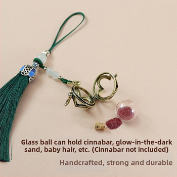 Μενταγιόν με τετράφυλλο τριφύλλι από γυάλινη σφαίρα με φούντα που ανοίγει, μενταγιόν κινητού τηλεφώνου από μπουκάλι κιννάβαρι, μενταγιόν μπρελόκ από μπουκάλι ευχών