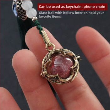 Μενταγιόν με τετράφυλλο τριφύλλι από γυάλινη σφαίρα με φούντα που ανοίγει, μενταγιόν κινητού τηλεφώνου από μπουκάλι κιννάβαρι, μενταγιόν μπρελόκ από μπουκάλι ευχών