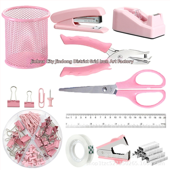 Σετ γραφείου για στυλό, διασυνοριακής χρήσης, μακαρόν, έγχρωμα χαρτικά, συρραπτικό, ψαλίδι, ταινία, αφαίρεση συρραπτικών, κουτί αποθήκευσης συρραπτικών