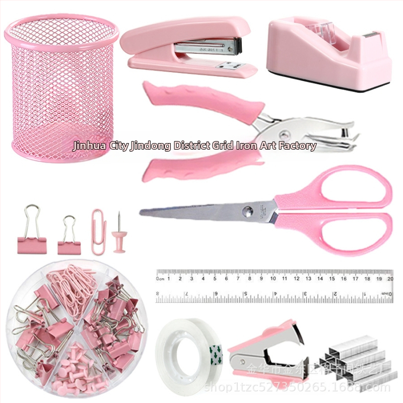 Držiak na pero CrossBorder Office Set Macaron Color Papiernictvo Zošívačka Nožnice Páska Odstraňovač sponiek Krabica na sponky