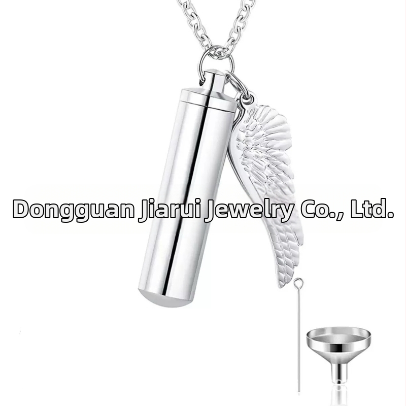 Silindriline ripats väikeste tiibadega meestele ja naistele, parfüümipudel lähedaste ja lemmikloomade mälestamiseks, kaelakee