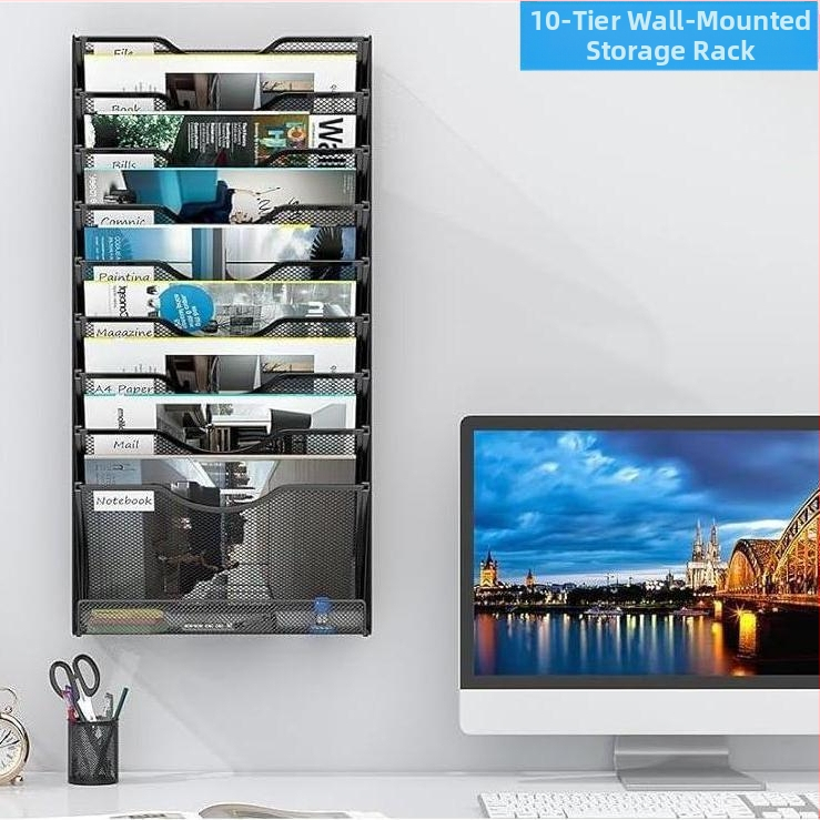 Трансграничен 10-етажен стелаж за съхранение на документи Стенен стелаж за съхранение Безпроблемна ютия Многоетажен стенен стелаж за списания, книги и вестници
