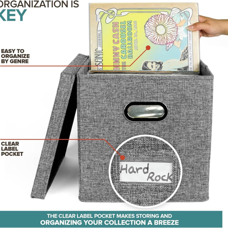 Spot piiriülene puuvillast ja linasest kangast kokkupandav kaanega hoiukast vinüülplaatide hoiukast