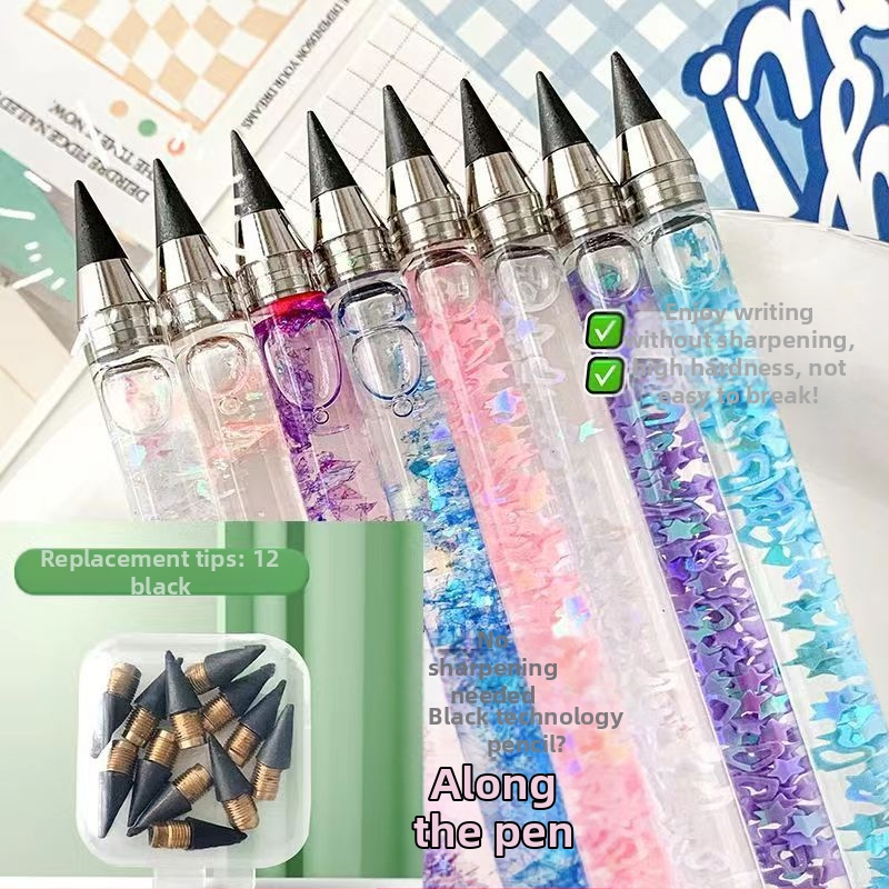 Spalvotas švino rašiklis pradinių klasių mokiniams, pieštukas be galandimo mergaitėms su rašikliu, kanceliarinių prekių dovanų maišelis, amžinas pieštukas