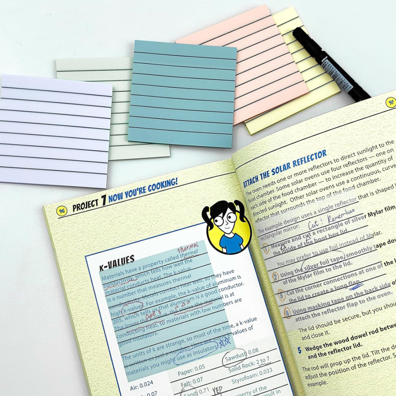 Az új, határokon átnyúló, vízszintes vonalas jegyzettömb, öntapadós, téphető, piros post-it jegyzettömbök, kis PepsiCo üzenetmatricák