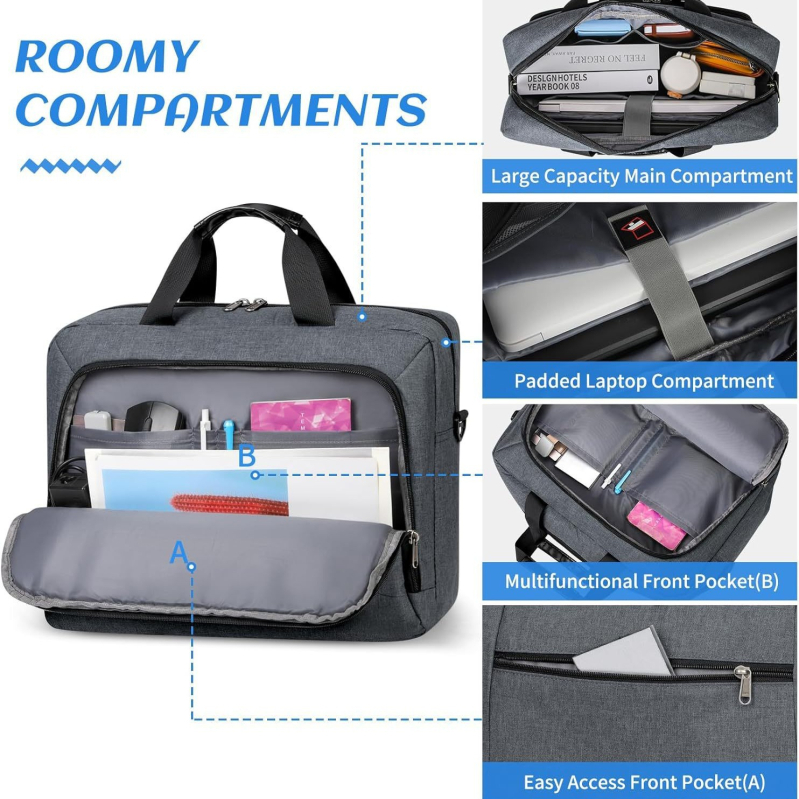 Geantă de laptop de mare capacitate, geantă de umăr reglabilă, geantă de mână multifuncțională impermeabilă, geantă de mână pentru laptop