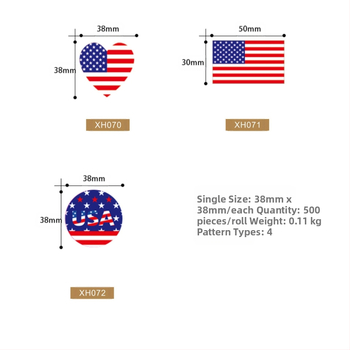 XH070 ja XH071 ja XH072 USA iseseisvuspäeva hääletamise ja üldvalimiste kleebised. National Tide'i trükkimine ja kaubanduse loomine.