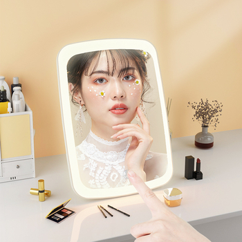 Стенно огледало с LED лампа, сгъваемо огледало, малко огледало за грим с огледало за тоалетка, настолно огледало с лампа, зареждащо се огледало