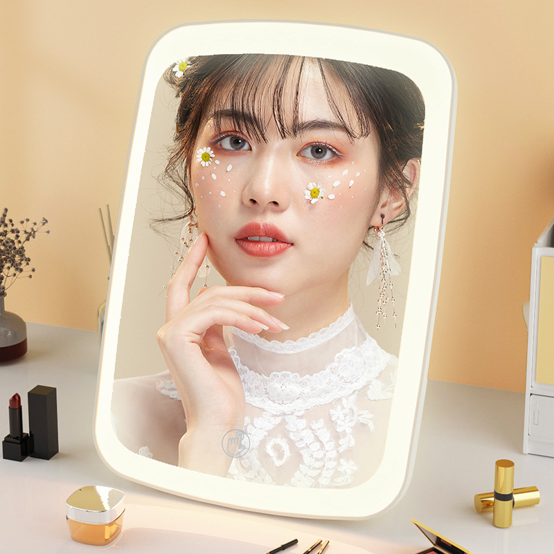 Стенно огледало с LED лампа, сгъваемо огледало, малко огледало за грим с огледало за тоалетка, настолно огледало с лампа, зареждащо се огледало