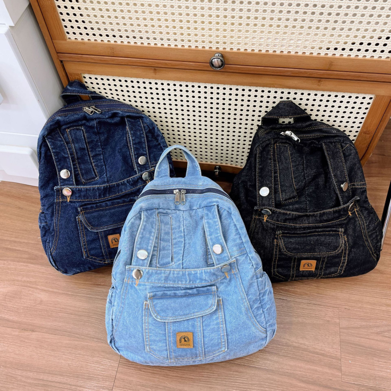 Rucsac de damă din denim, stil coreean, stil academic, 2024, nou, la modă, simplu, casual, pentru studenți, rucsac de călătorie