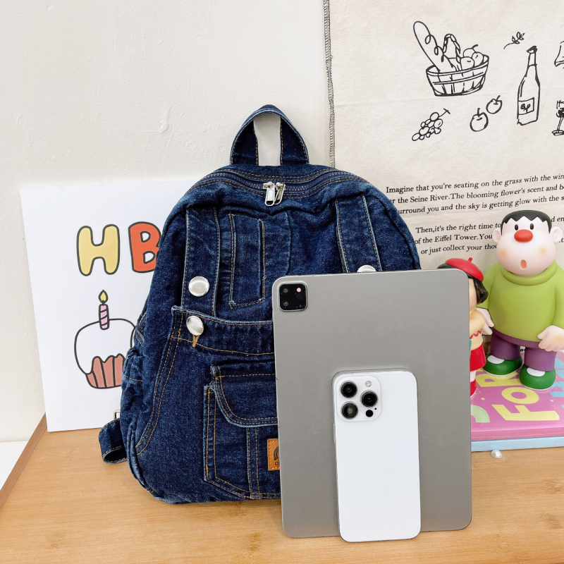 Rucsac de damă din denim, stil coreean, stil academic, 2024, nou, la modă, simplu, casual, pentru studenți, rucsac de călătorie