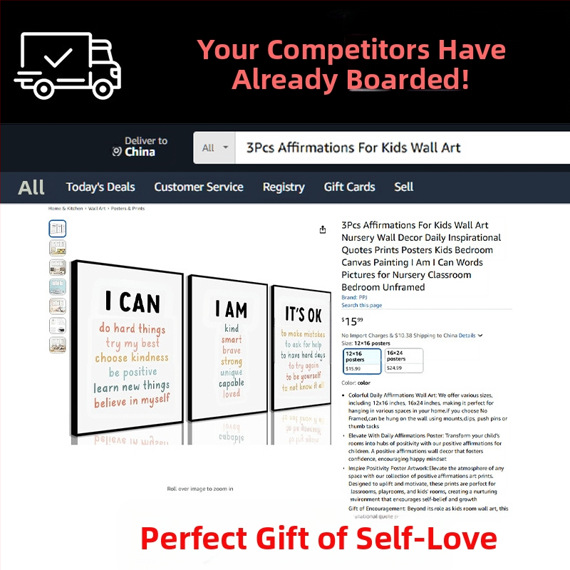 Amazon Анимационни фрази Детска градина Висяща картина Платно Безрамкова картина Тройни вдъхновяващи цитати Детска спалня Декоративна картина