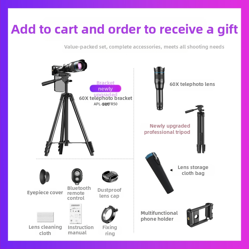 APEXEL 60-szoros teleobjektíves távcső HD monokuláris kézi fényképezési távcső lencséje