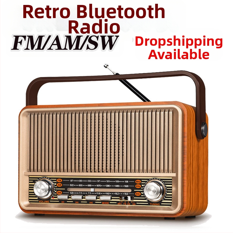 Pārrobežu retro portatīvais radio AM FM Bluetooth bezvadu Super Bass TF USB MP3 atskaņotājs