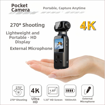 Populiari K1 kišeninė kamera 4K HD sportinė kamera rankinė dviračių sporto kamera 270° besisukanti vlog