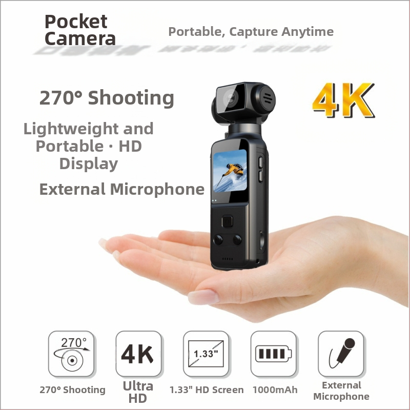 Популярна K1 джобна камера 4K HD спортна камера, ръчна велосипедна спортна камера, въртяща се на 270°, влог