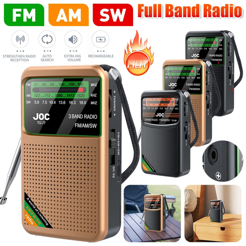 Kaasaskantav ja lihtsalt kasutatav uus FM-Am-raadio, kolme sagedusribaga, klapiga taskuga, püksid, raadiotoega, kõrvaklapid
