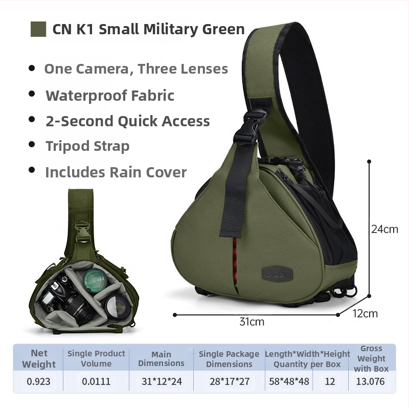 „Caden“ skaitmeninio fotoaparato krepšys K1 per petį su lietaus apsauga ir trikampiu fotoaparato krepšiu per petį